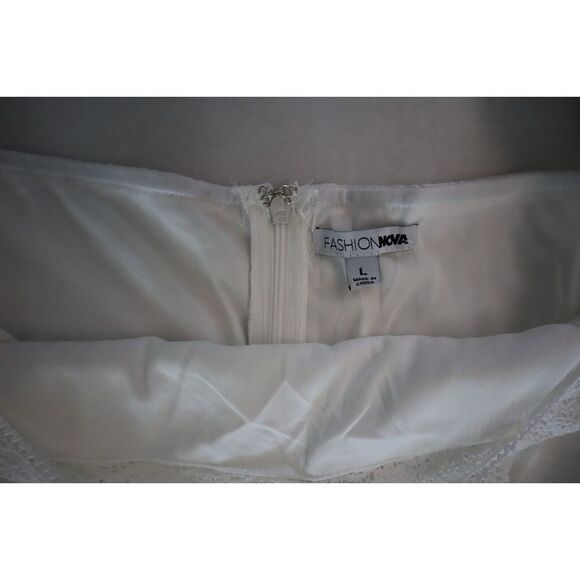 Fashion Nova FE22F048 Women's Sz L White Lace Detail Shannon Mini Dress - Picture 6 of 14